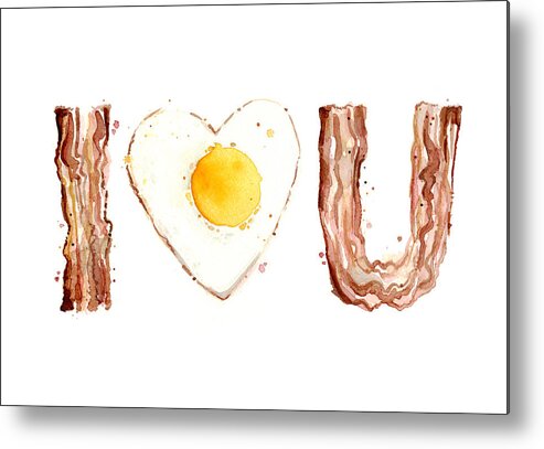 Bacon Metal Print featuring the painting Bacon and Egg LOVE by Olga Shvartsur