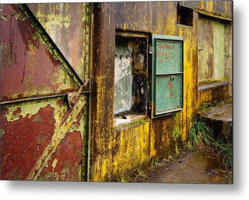 Abstract Metal Print featuring the photograph Battery Walls Metal Doors by Ronda Broatch