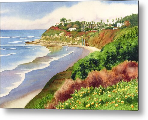 Encinitas Metal Print featuring the painting Beach at Swami's Encinitas by Mary Helmreich