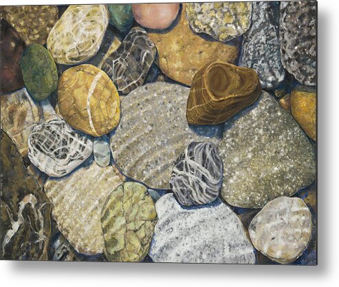 Birdseye Art Studio Metal Print featuring the painting Beach Rocks of the Puget Sound by Nick Payne