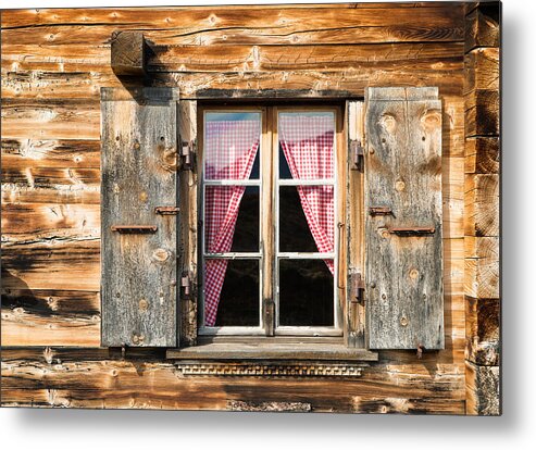 Window Metal Print featuring the photograph Beautiful window wooden facade of a Chalet in Switzerland by Matthias Hauser