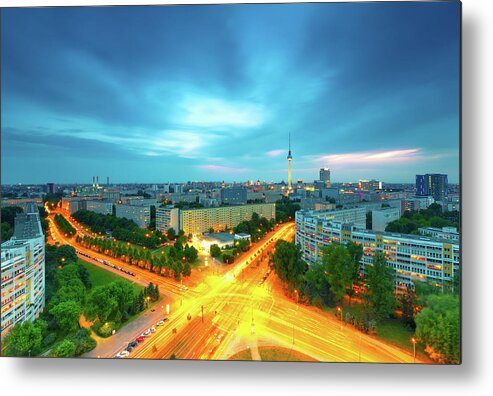 Berlin Metal Print featuring the photograph Berlin Skyline Cityscape With Traffic by Matthias Makarinus