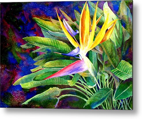 Floral Metal Print featuring the painting Bird of Paradise by Mary Giacomini