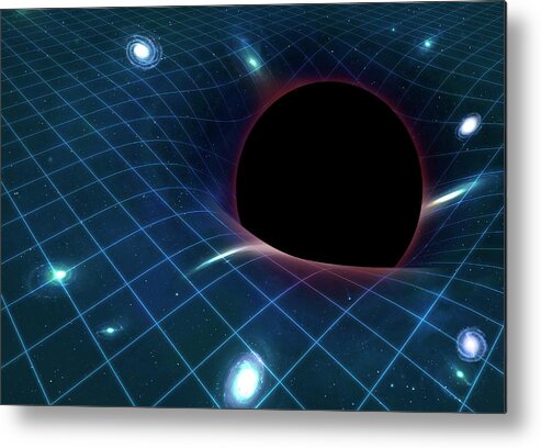 Astronomy Metal Print featuring the photograph Black Hole Warping Space-time by Mark Garlick/science Photo Library
