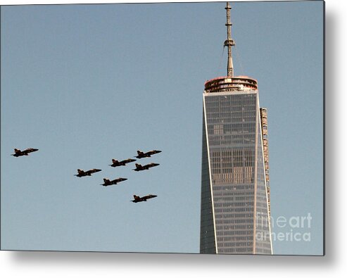 Blue Angels Metal Print featuring the photograph Blue Angels flyover WTC by Steven Spak