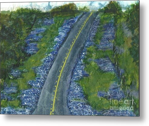 Road Metal Print featuring the painting Blue Bonnet Road by Lynn Babineau