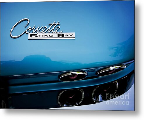 Style Metal Print featuring the photograph Blue Corvette Sting Ray Rear Emblem by Ken Johnson