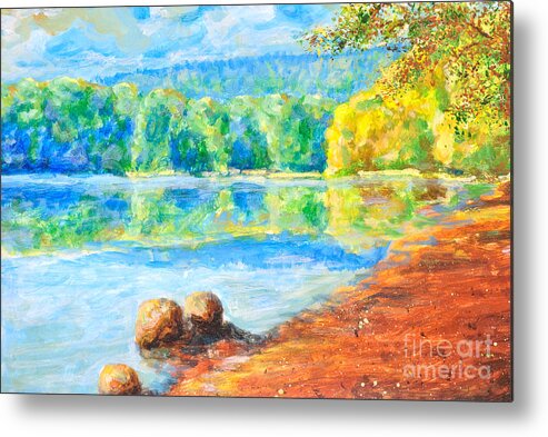  Landscape Metal Print featuring the painting Blue lake by Martin Capek