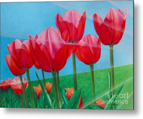 Tulips Metal Print featuring the painting Blue Ray Tulips by Pamela Clements