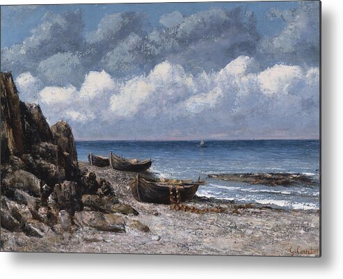 Beach Metal Print featuring the painting Boats at St Aubain by Gustave Courbet