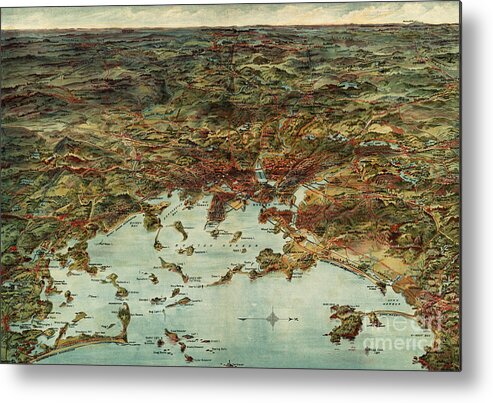 Vintage Metal Print featuring the photograph Boston and Environs Vintage Map by Edward Fielding