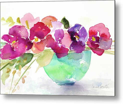 Bowl Metal Print featuring the painting Bowl Of Blooms by Lanie Loreth
