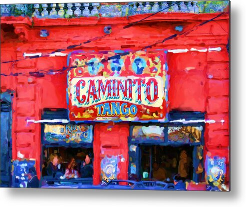 Buenos Aires Caminito Tango Theatre Painting Metal Print featuring the digital art Buenos Aires Caminito Tango Theatre Painting by Asbjorn Lonvig