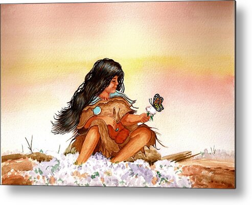 Indian Girl Metal Print featuring the painting Butterfly Girl by Richard Hinger