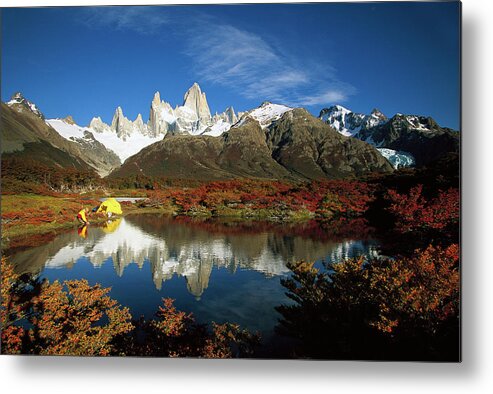 00260065 Metal Print featuring the photograph Camp Beside Small Pond Below Fitzroy by Colin Monteath