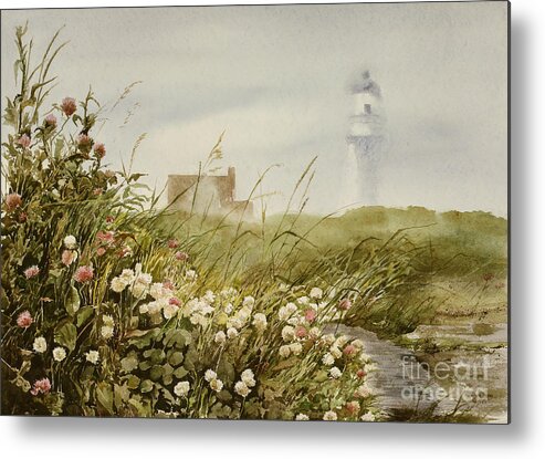 Morning Fog Lifts Over Two Head Light Park Outside Of Portland Metal Print featuring the painting Cape Clover by Monte Toon