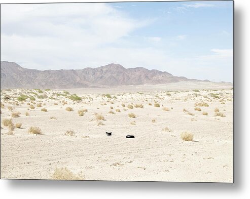 Scenics Metal Print featuring the photograph Car Tire In Desert by Peter Starman