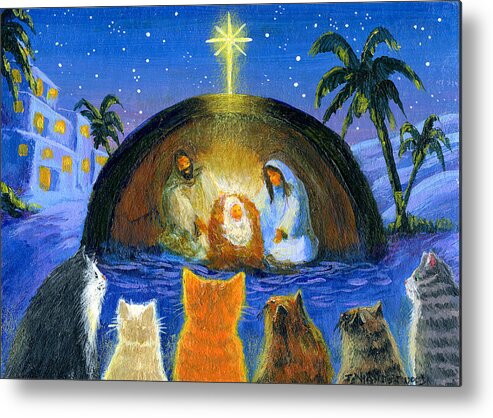 Cats Metal Print featuring the painting Cats at the Nativity by Jacquelin L Westerman