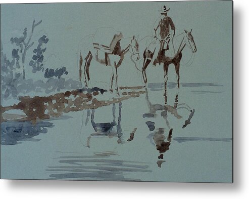 Art Metal Print featuring the painting Cautious Creek Crossing by Bern Miller