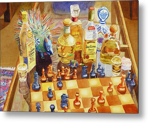 Tequila Metal Print featuring the painting Chess and Tequila by Mary Helmreich