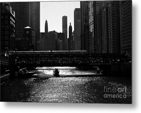 Urban Landscape Metal Print featuring the photograph Chicago Morning Commute - Monochrome by Frank J Casella