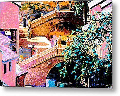 Chinese Metal Print featuring the painting Chinese Village bridges by CHAZ Daugherty