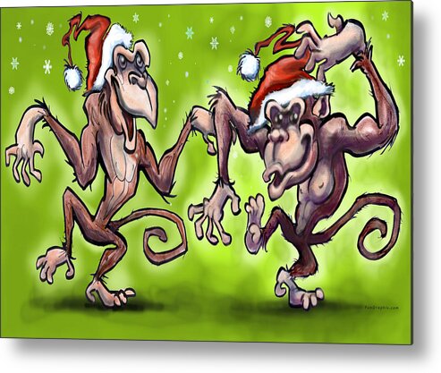 Christmas Metal Print featuring the painting Christmas Monkeys by Kevin Middleton