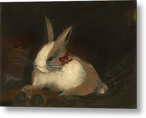 Fine Art America.com Metal Print featuring the painting Christmas Rabbit by Diane Strain