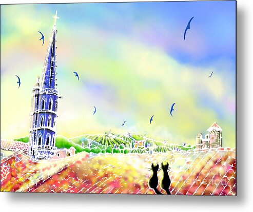 Village Metal Print featuring the digital art Church bell by Hisayo OHTA