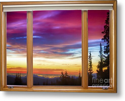 Windows Metal Print featuring the photograph City Lights Sunrise Classic Wood Window View by James BO Insogna