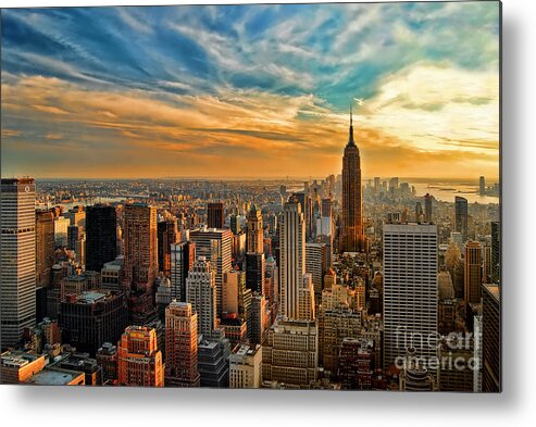 New York City Metal Print featuring the photograph City Sunset New York City USA by Sabine Jacobs