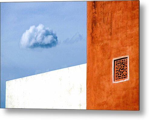 Cloud Metal Print featuring the photograph Drifting Cloud - Colorful looking up Minimalist Photograph by Prakash Ghai