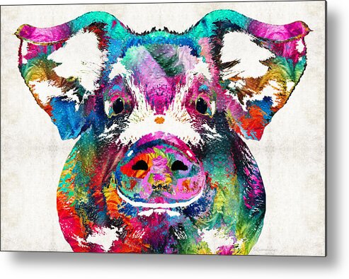 Pig Metal Print featuring the painting Colorful Pig Art - Squeal Appeal - By Sharon Cummings by Sharon Cummings