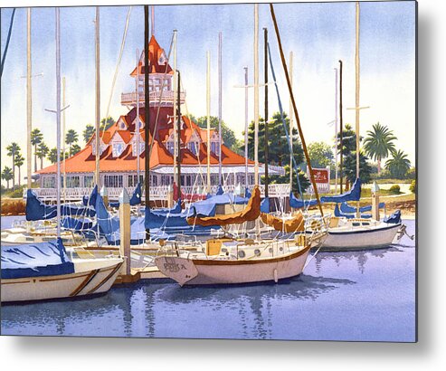 San Diego Metal Print featuring the painting Coronado Boathouse by Mary Helmreich