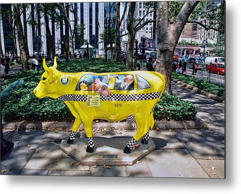 Taxi Cow Metal Print featuring the photograph Cow Parade N Y C 2000 - Taxi Cow by Allen Beatty
