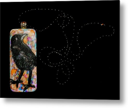 Crow's Eye Metal Print featuring the jewelry Crow's Eye Domino Pendant by Beverley Harper Tinsley