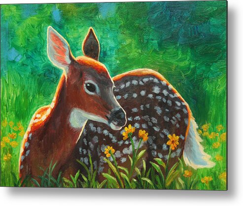 Deer Metal Print featuring the painting Daisy Deer by Crista Forest