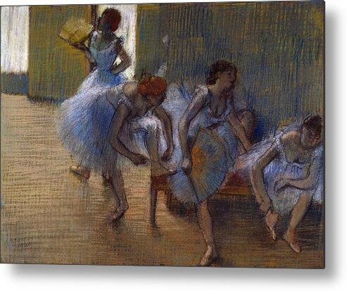 Degas Metal Print featuring the pastel Dancers On A Bench, 1898 by Edgar Degas