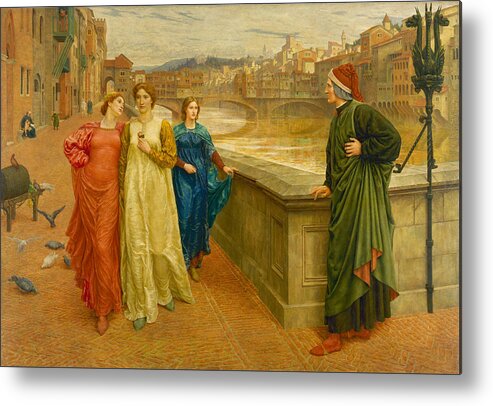 Henry Holiday Metal Print featuring the painting Dante Meeting Beatrice by Henry Holiday