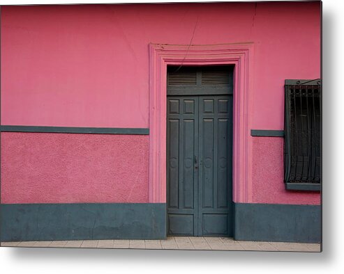 Architectural Feature Metal Print featuring the photograph Dark Wooden Closed Door And Pink Wall by Anknet