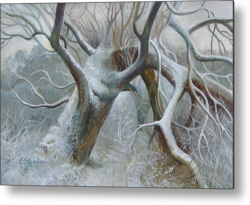Tree Metal Print featuring the painting Defeated by Elena Oleniuc