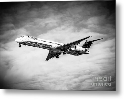Dc-9 Super 80 Metal Print featuring the photograph Delta Air Lines Airplane in Black and White by Paul Velgos