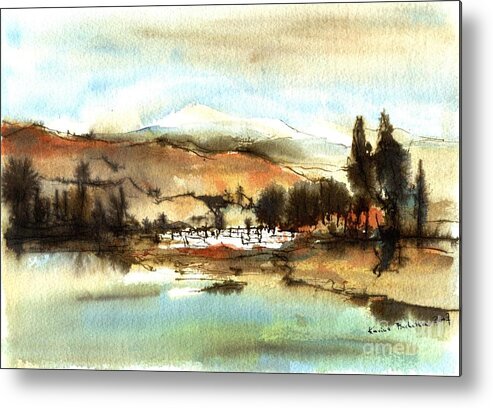 Landscape Watercolor Metal Print featuring the painting Delta view by Karina Plachetka