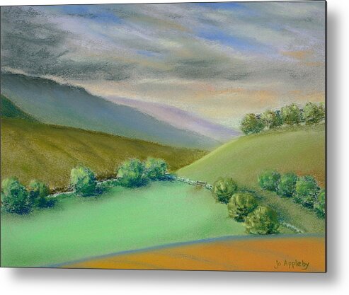 Fields Metal Print featuring the painting Distant Hills by Jo Appleby