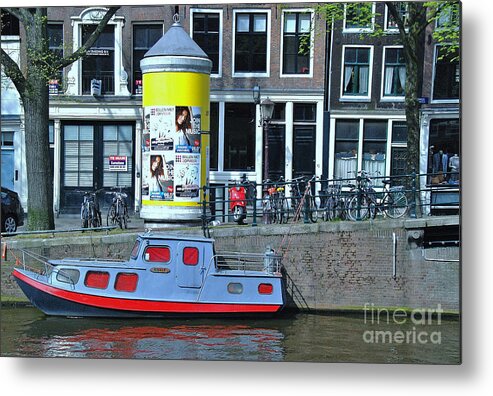 Amsterdam Canal Traffic Metal Print featuring the photograph Docked in Amsterdam by Allen Beatty