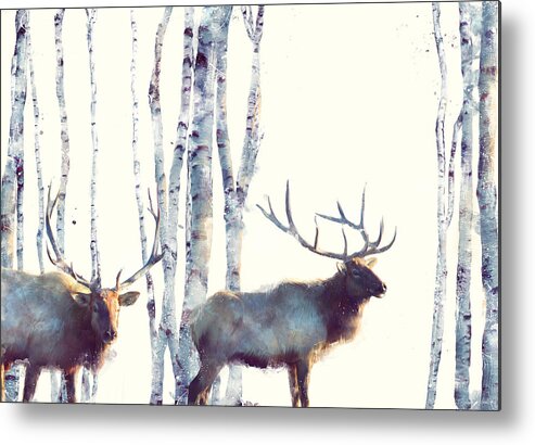 Elk Metal Poster featuring the painting Elk // Follow by Amy Hamilton