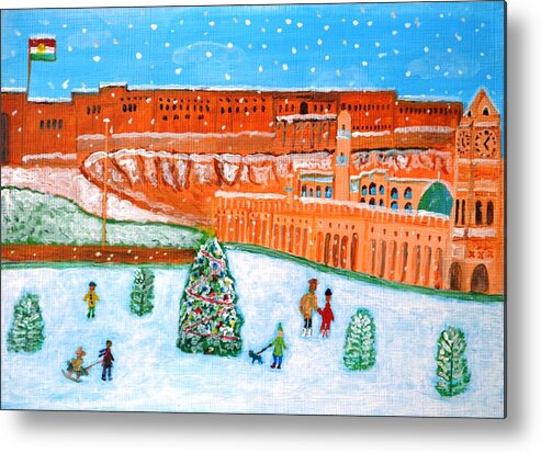 Erbil Metal Print featuring the painting Erbil Citadel Christmas by Magdalena Frohnsdorff