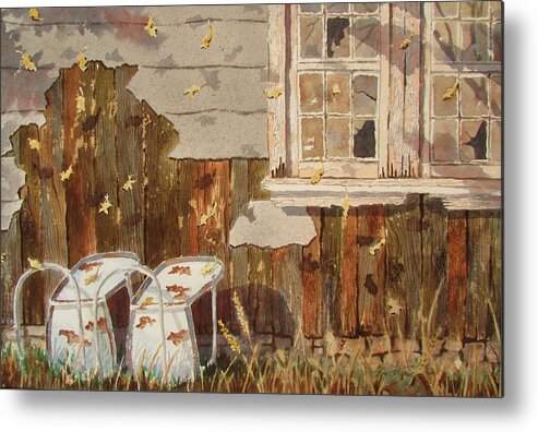Couples Metal Print featuring the painting Falling Leaves by Tony Caviston