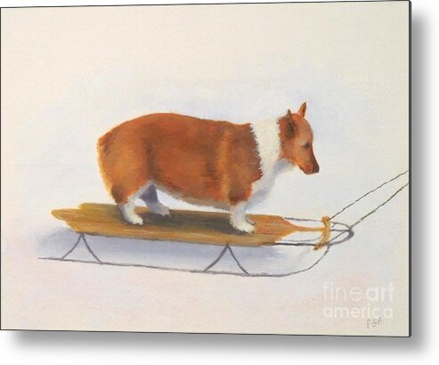 Welsh Corgi Metal Print featuring the painting Fear by Phyllis Andrews