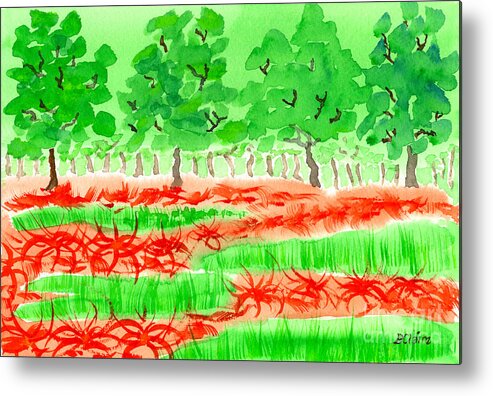 Red Spider Lily Metal Print featuring the painting Field of Red Spider Lilies by Beverly Claire Kaiya